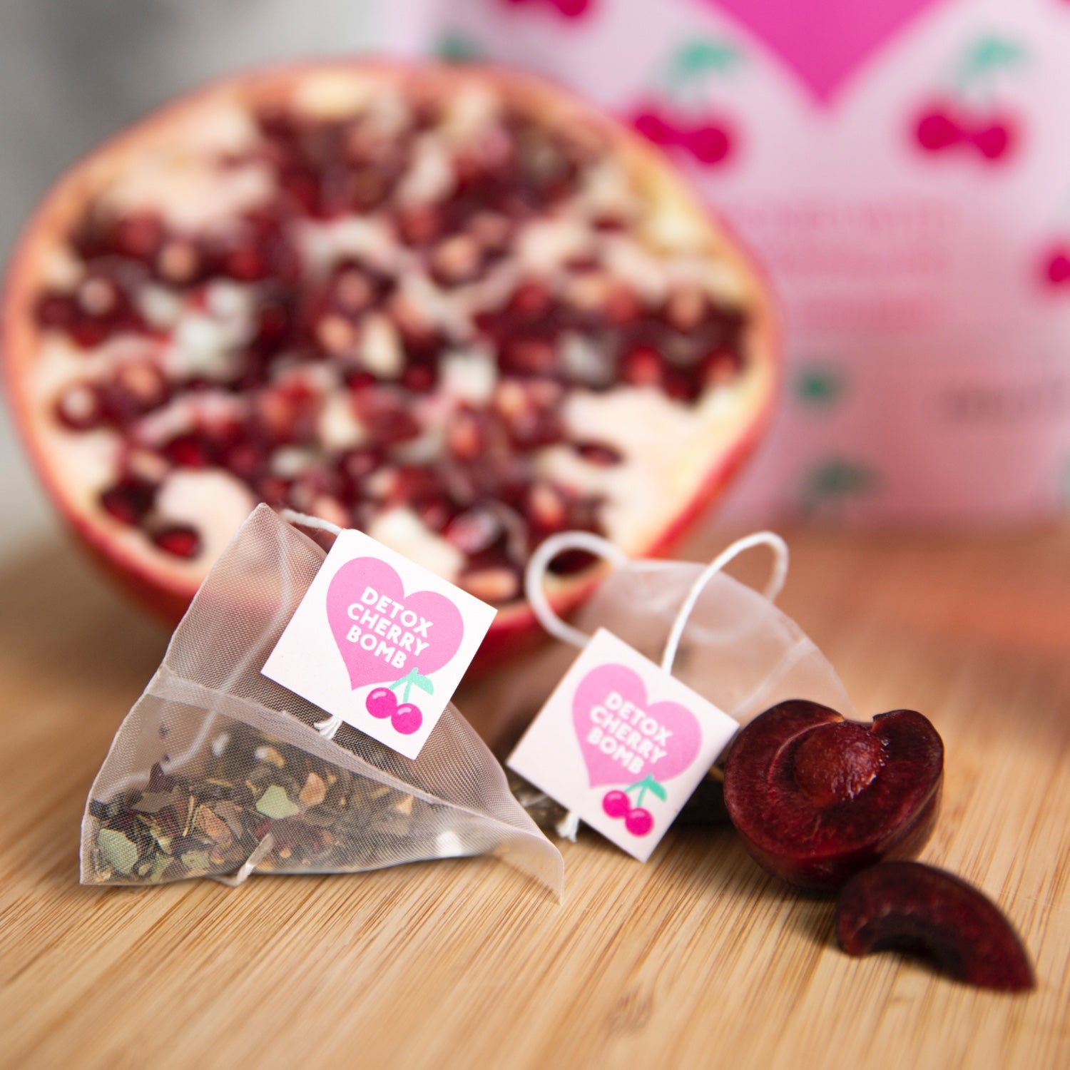 Tea bag with cherry